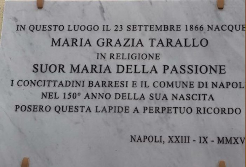 A Barra una lapide per la Beata Maria della Passione