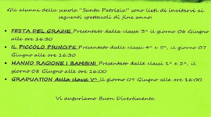 Spettacoli di fine anno alla scuola &quot;Santa Patrizia&quot;